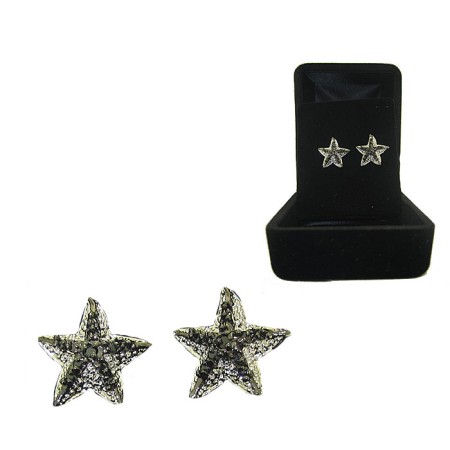 2 Tone Silver and Gun Metal Black CZ Starfish Earrings Boxed