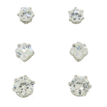 3 Wholesale Stud Earring Set on Card white gold