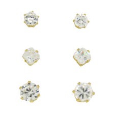 3 Cz Wholesale Stud Earring Set on Card yellow gold