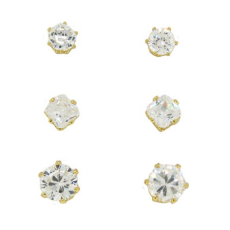 3 Cz Wholesale Stud Earring Set on Card yellow gold