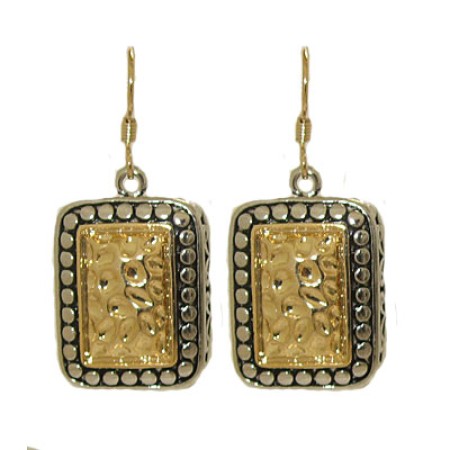 Two toned antiqued silver and gold earrings on fish hook post
