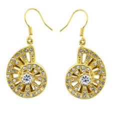 Yellow Gold And Cz Nautilus Shell Earrings 