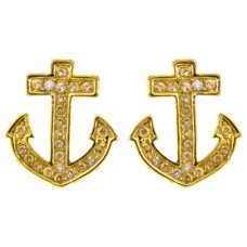 Yellow Gold Anchor And Crystal Stud Earrings