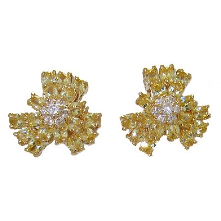 Cz Citrine Yellow Flower Earring Special 1 inch