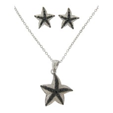 2 Pcs Pave Star Fish Earring and Necklace Set