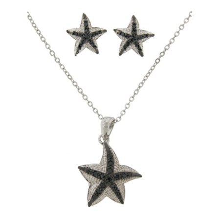 2 Pcs Pave Star Fish Earring and Necklace Set