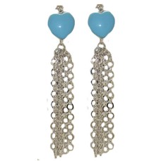 Turquoise Heart Tassel Earrings 3 inches
