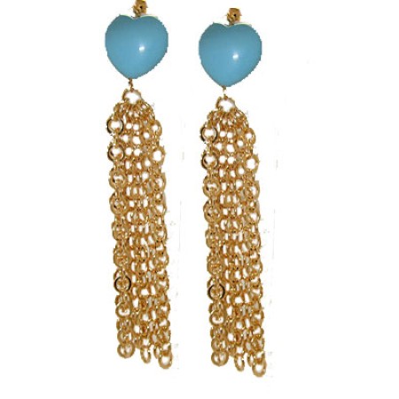 Gold And Turquoise Heart Tassel Earrings 3