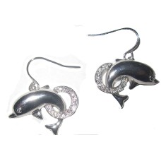 Silver And White Dolphin Earrings