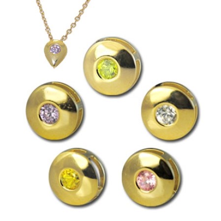 CZ Slider Pendant Sparkling gold plated CZ round sliders and chain with 3 Charms