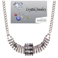 Jet Black Crystal Necklace set in Silver