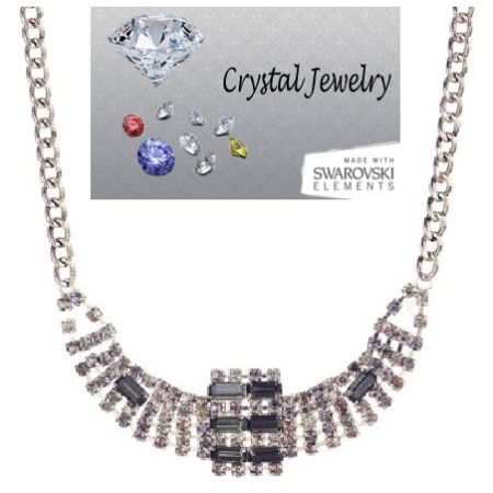 Jet Black Crystal Necklace set in Silver