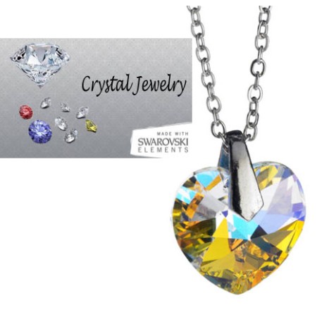 Swarovski Austrian crystal Aurora Borealis necklace with pouch Yellow
