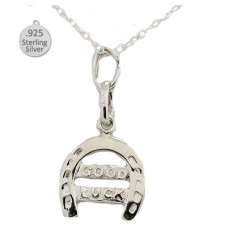 Silver Good Luck Horse Shoe Pendant And Chain