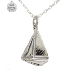 925 Sterling Silver Sail Boat Pendant And Chain