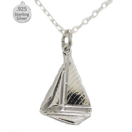 925 Sterling Silver Sail Boat Pendant And Chain