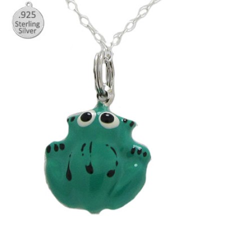 Sterling Silver Green Frog Pendant And Chain