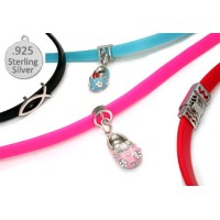 PINK Rubber 925 Sterling Silver Necklace for Charms