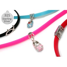 PINK Rubber 925 Sterling Silver Necklace for Charms