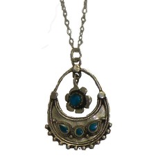 Silver Genuine Turquoise Pendant with Chain