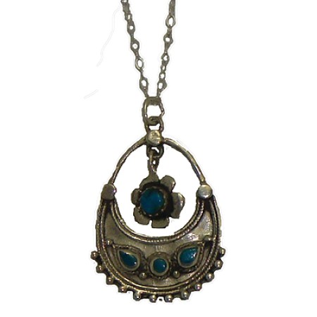 Silver Genuine Turquoise Pendant with Chain