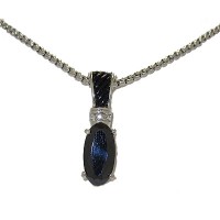 Black Crystal Pendant on 18 inches Silver Chain