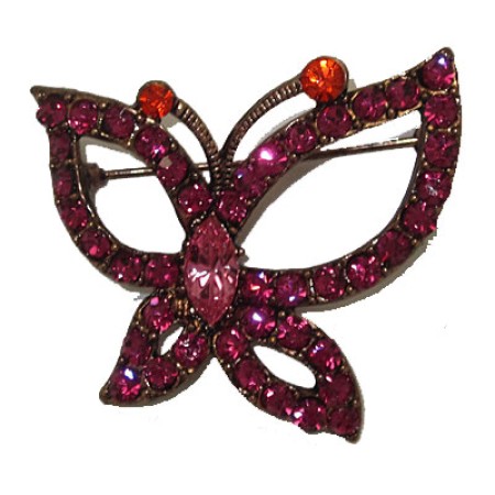 Butterfly Brooche set in Pink Cubic Zirconia Pin