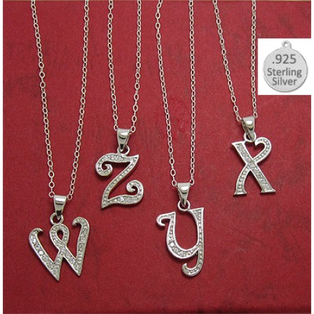 W LETTER in Sterling Charm Pendant Letter W on chain