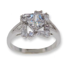 One tone silver, White CZ's classic style ring