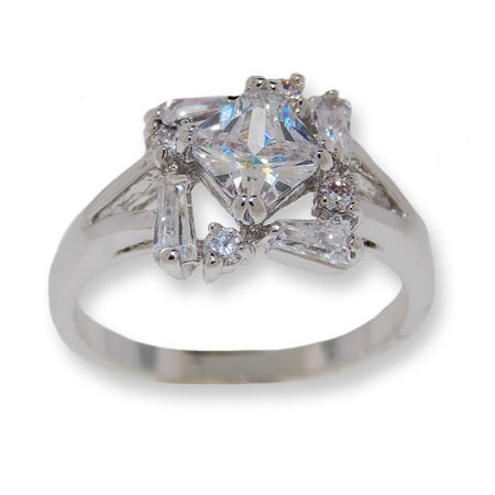 One tone silver, White CZ's classic style ring