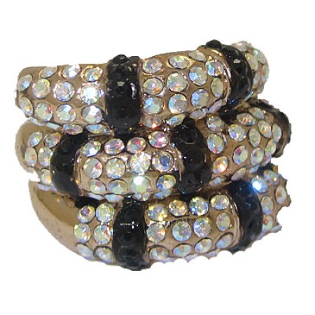 Gold Stack Ring Jet Black And AB Crystals.