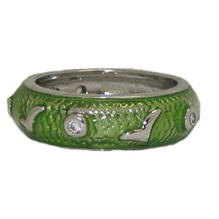Green Hand Enamel Stack Ring Austrian Crystal