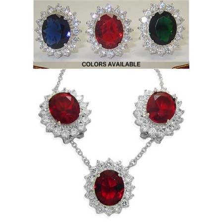 Princess Kate Wholesale 2 Pcs Set Earrings Necklace Sapphire