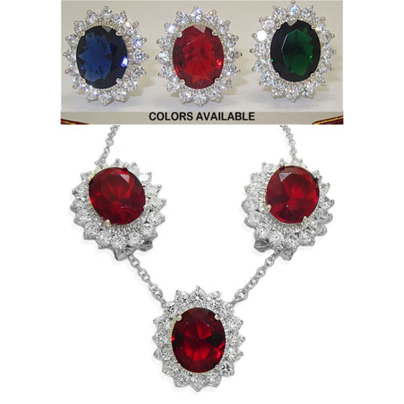 Princess Kate Wholesale 2 Pcs Set Earrings Necklace Ruby