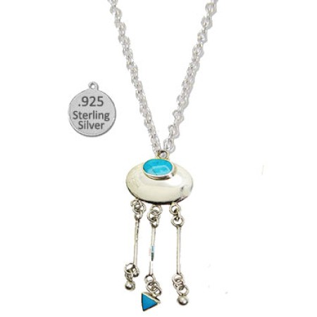 Sterling Silver And Genuine Turquoise Stone Necklace