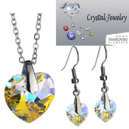 Swarovski Austrian crystal necklace and earring 2 pcs set with pouch Yellow
