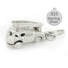 925 Sterling Silver 3 D Fire Engine Charm 