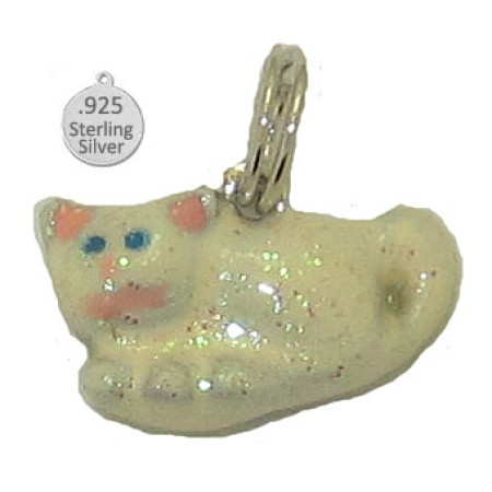 Sterling silver frosted glittery kitten wholesale charm