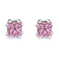 Pink CZ princess cut stud earrings 8 prong setting heavy rodium overlay