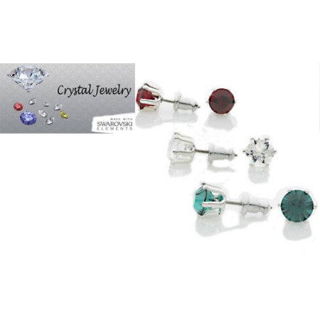 3 Stud Earrings Swarovski Crystal with pouch white gold