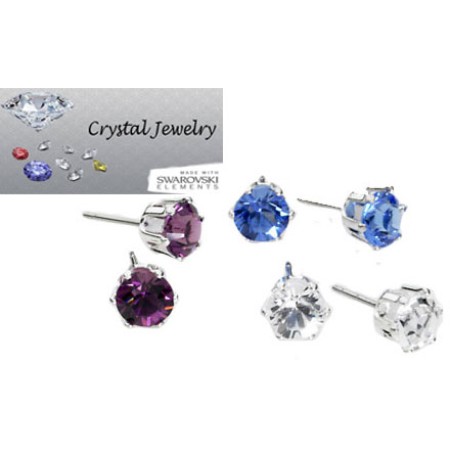 3 pair Stud earrings made with Swarovski Crystal with pouch in Yellow Gold