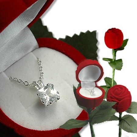 A Single Rose with Pendan Heart Cut Stone