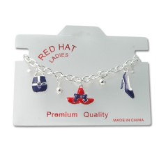 Red Hat Charm Bracelet 7 inch with enameled charms